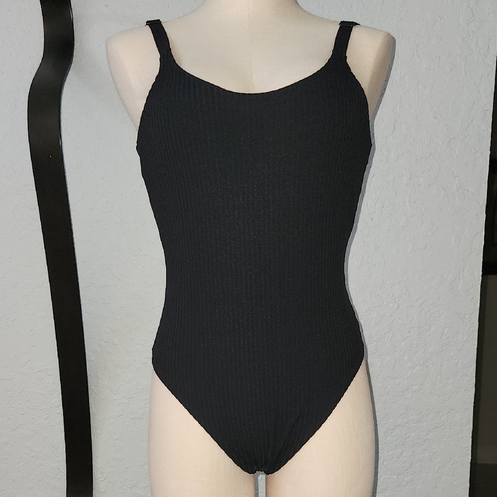 Victorias Secret Sport Black Ribbed Bodysuit